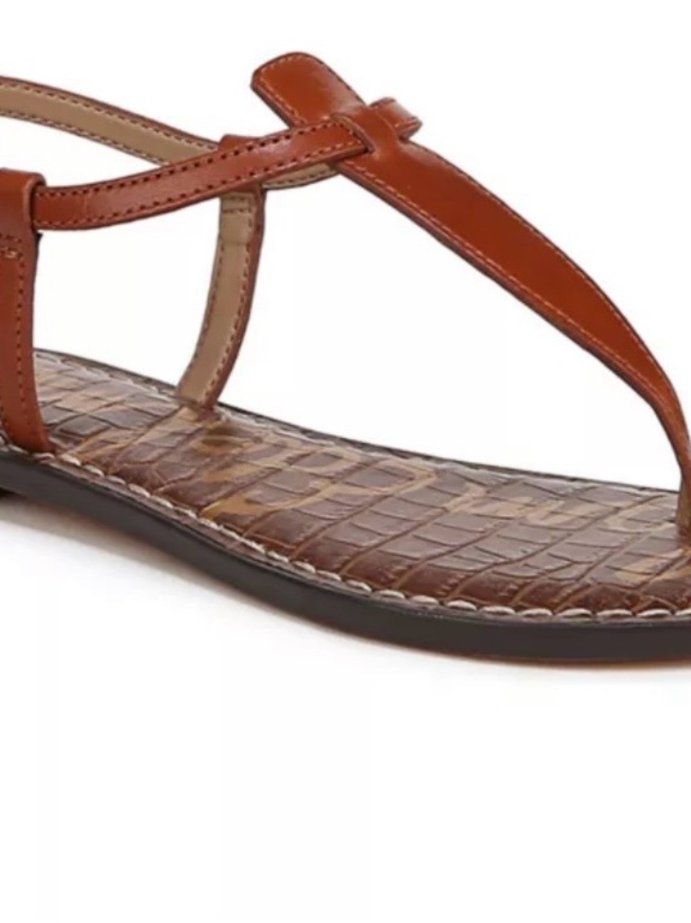 Delman Cognac Brown Leather T-Strap Sandals